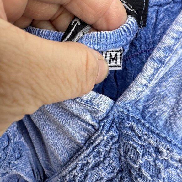 VTG Giocam Blue Embroidered Floral Midi Dress Frayed Hem Ruching V Neck Med - Picture 7 of 9